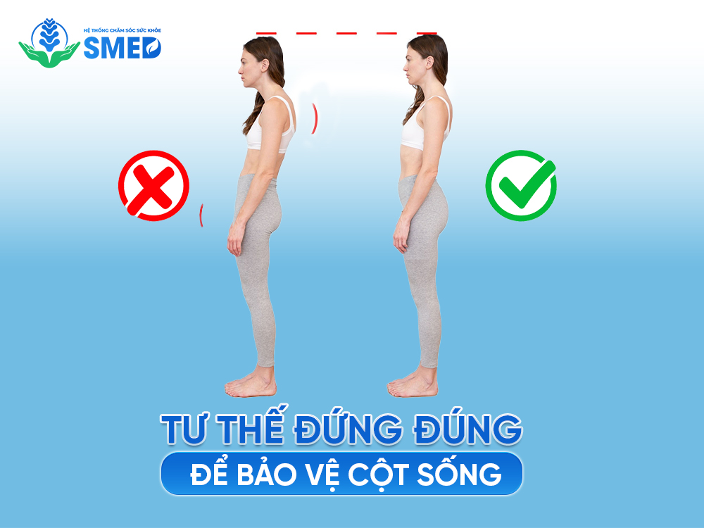 Tư thế đứng đúng giúp bảo vệ cột sống